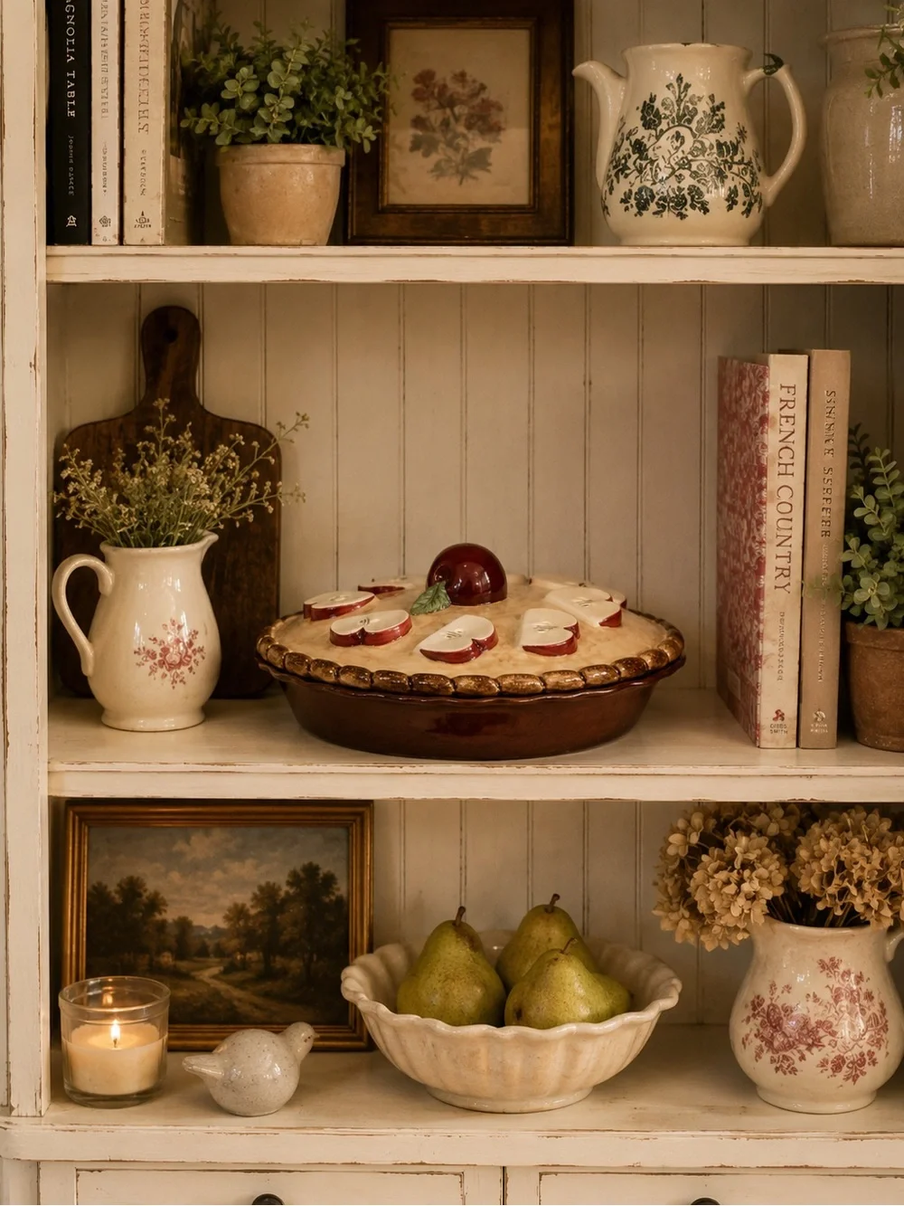 Ceramic Apple Pie Covered Serving Dish - Red/Beige